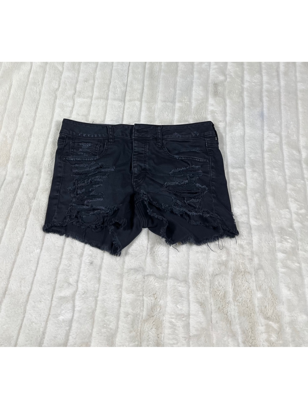 American Eagle Women's 6 Black Denim Distressed Tomgirl Fall Casual Shorts